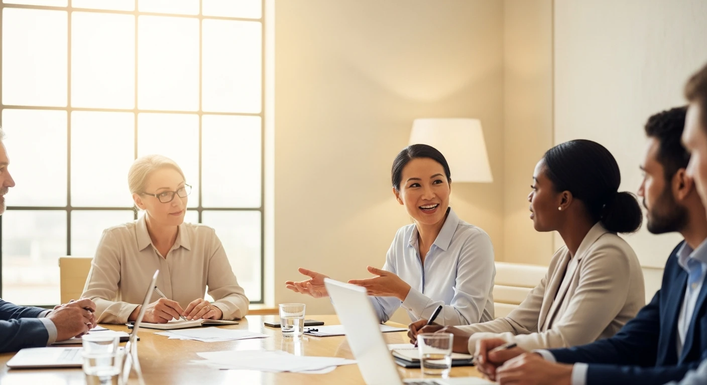 Executive team discussing AI literacy and governance strategy in a modern boardroom